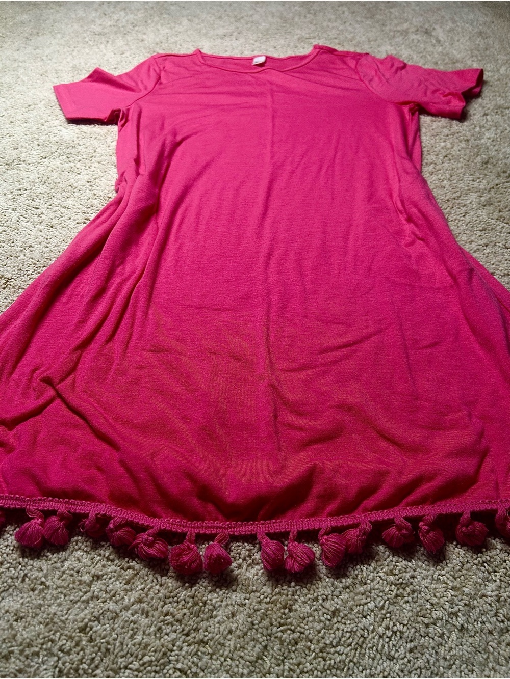 Hot Pink Cold Shoulder Pom Pom Tunic Dress Size L